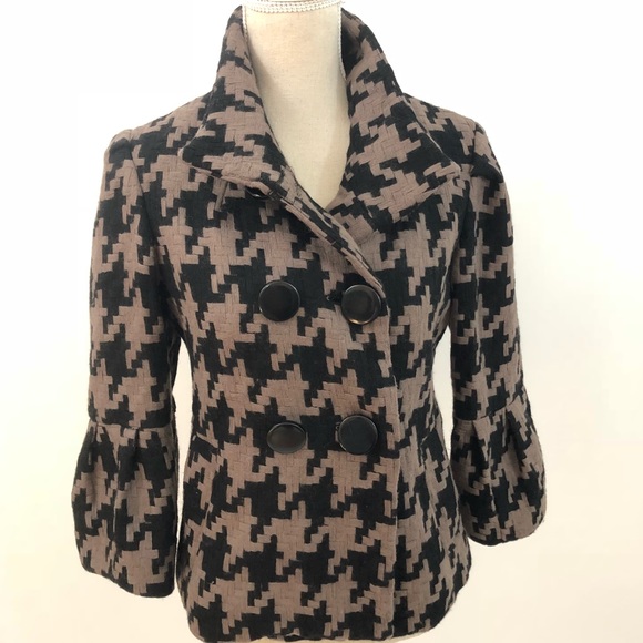 MAC & JAC Brown Black Cropped Houndstooth Jacket